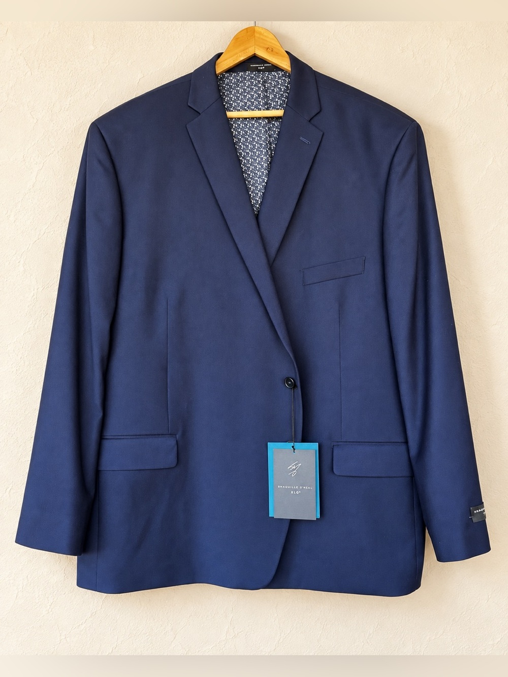 NWT Shaquille O'Neal XLG 58R Navy Blue Stretch Suit Jacket Blazer